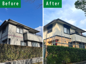 宇都宮市にて住宅塗装〈外壁ツートンカラーに塗り替え、屋根塗装、玄関ドア塗装〉